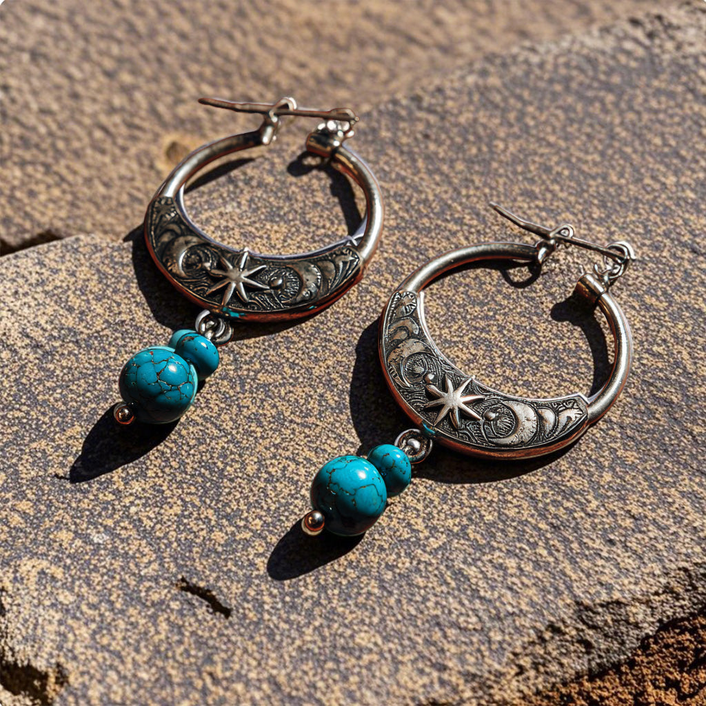 Boho Crescent Moon & Star Hoop Earrings