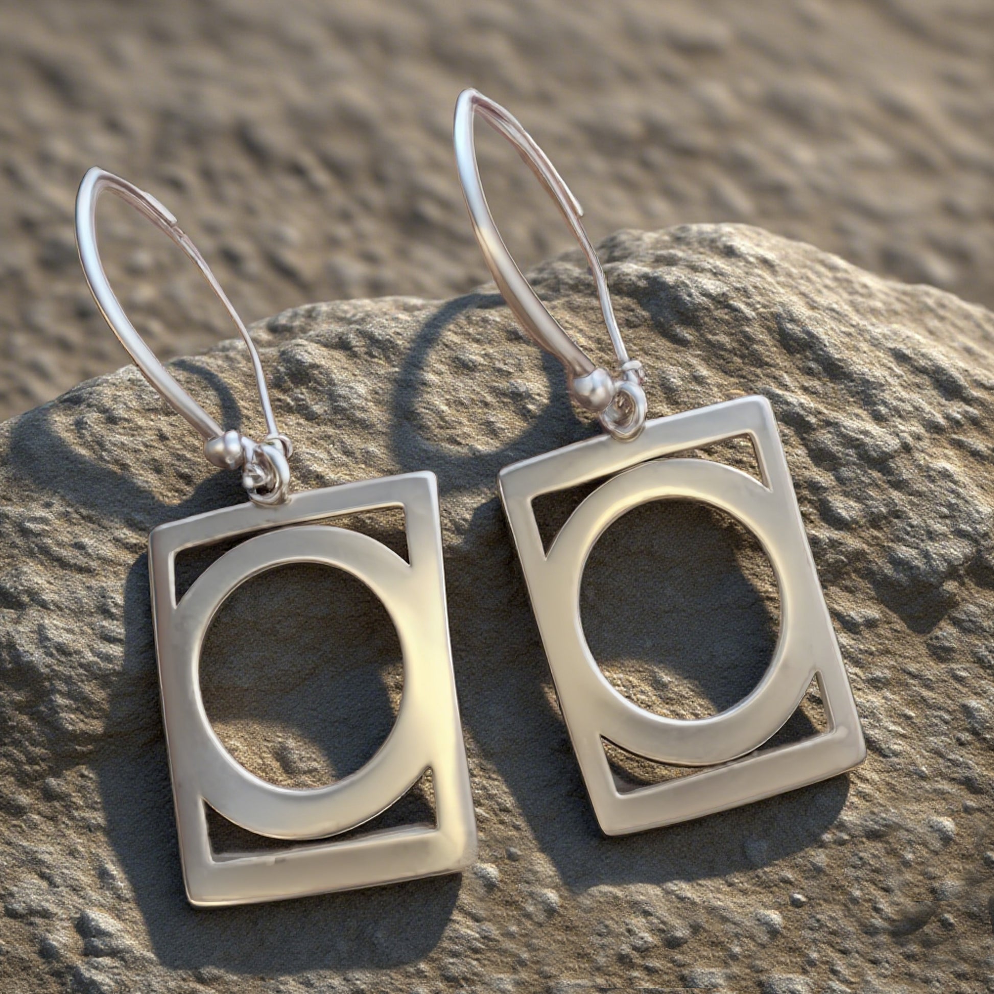 Modern Geometric Sterling Silver Earrings with Round Cutout Design