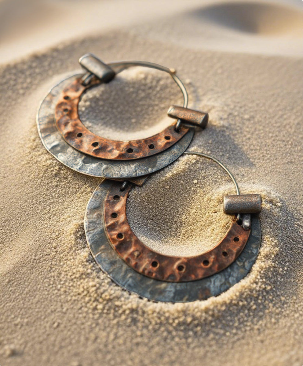 Vintage Double-Layer Hammered Metal Hoop Earrings