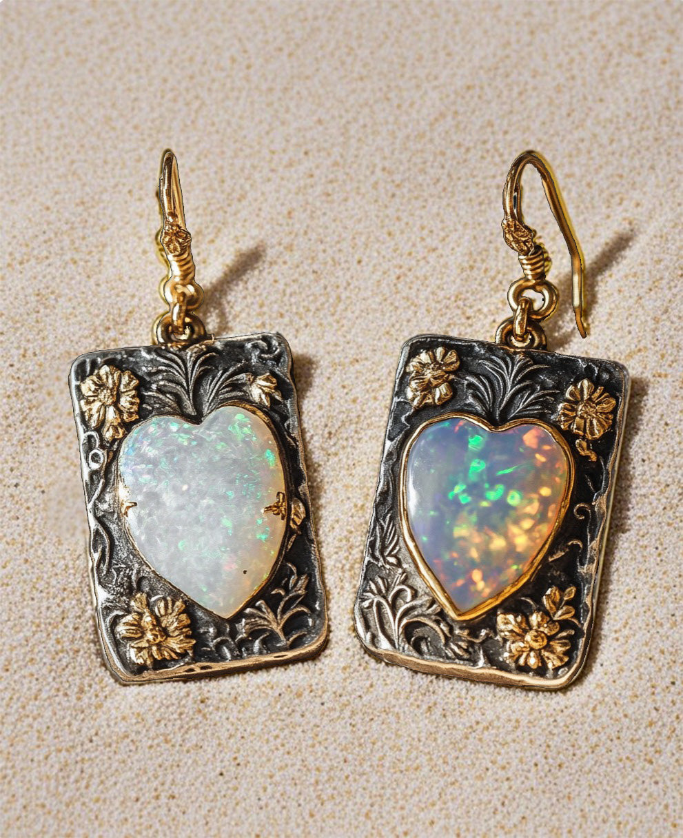 Romantic Floral Heart Opal Earrings