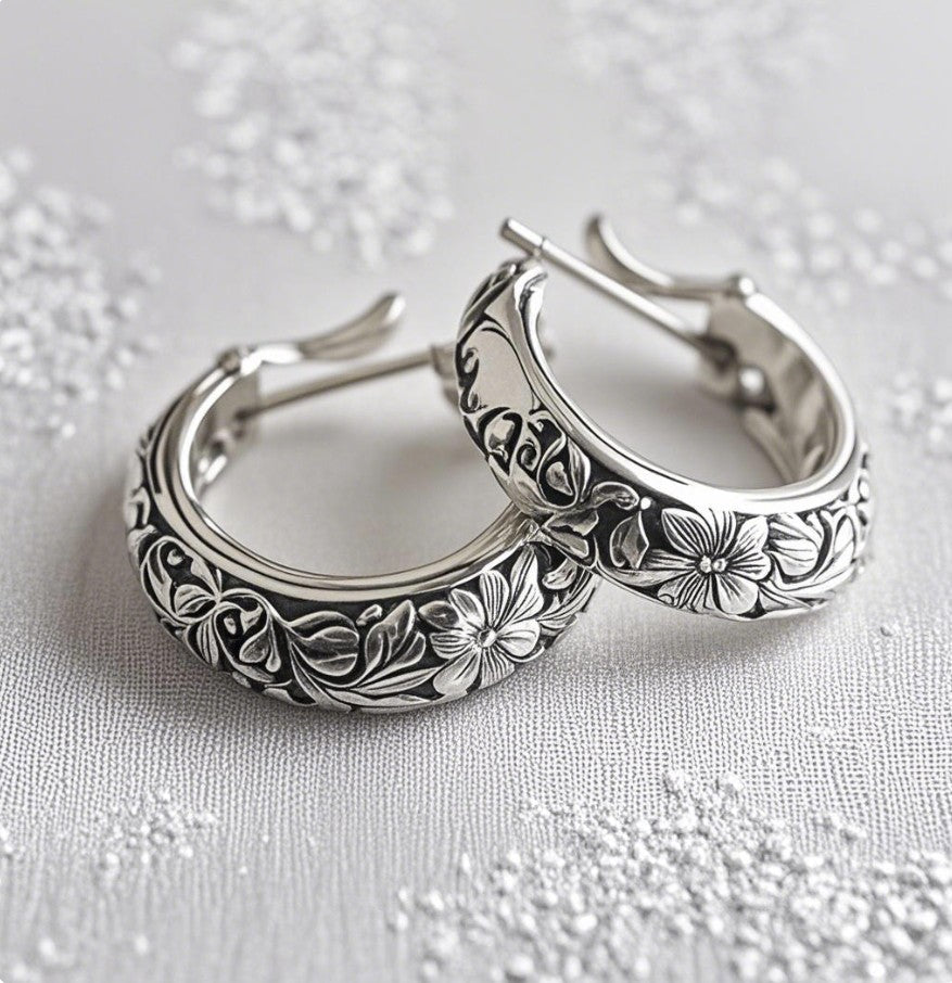 Vintage Floral Hoop Earrings