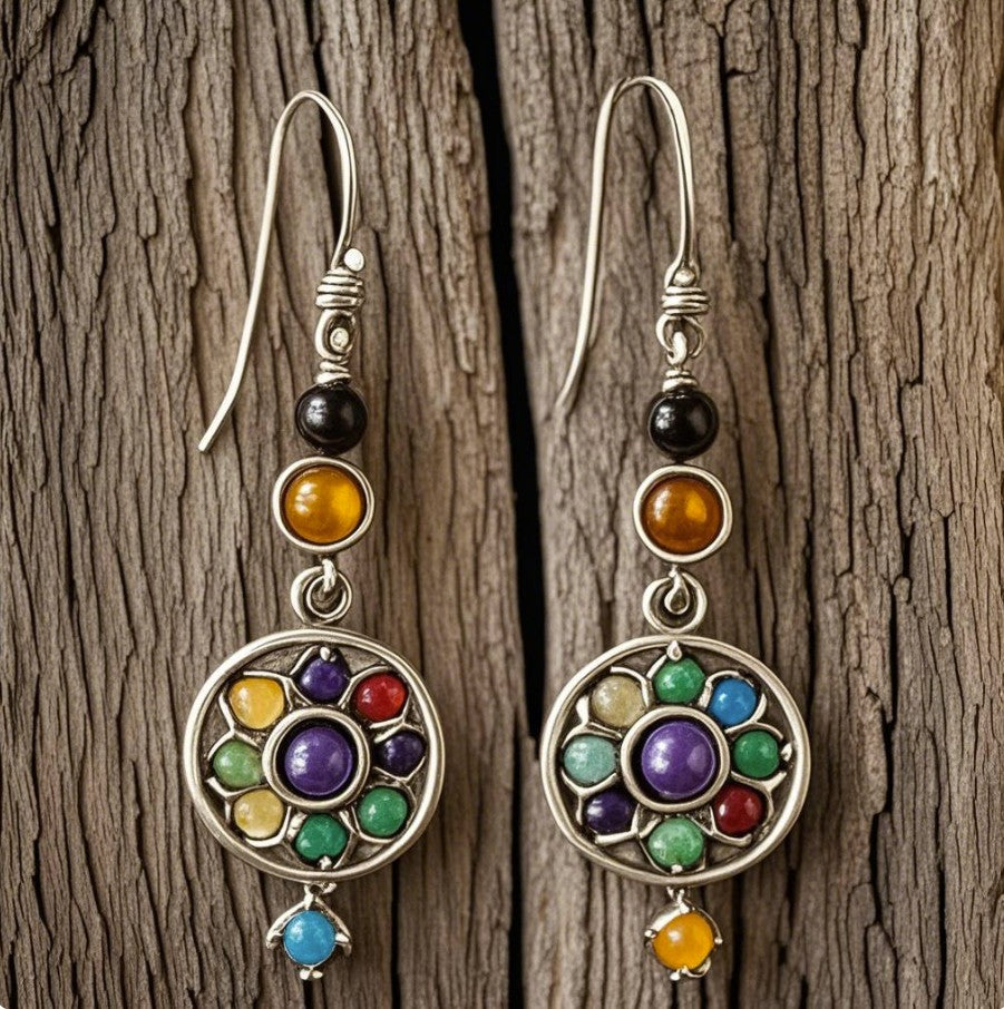 Bohemian Chakra Drop Earrings – Handmade Colorful Gemstone Dangle Earrings for Women