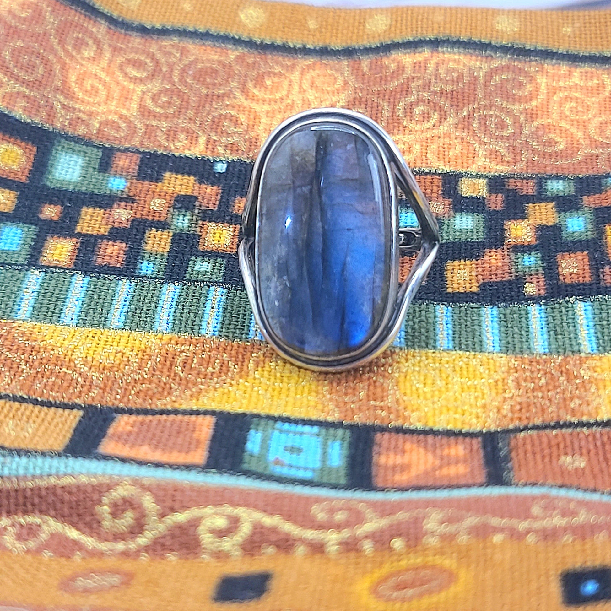 Handcrafted Labradorite Ring – Sterling Silver Statement Ring with Iridescent Blue Flash