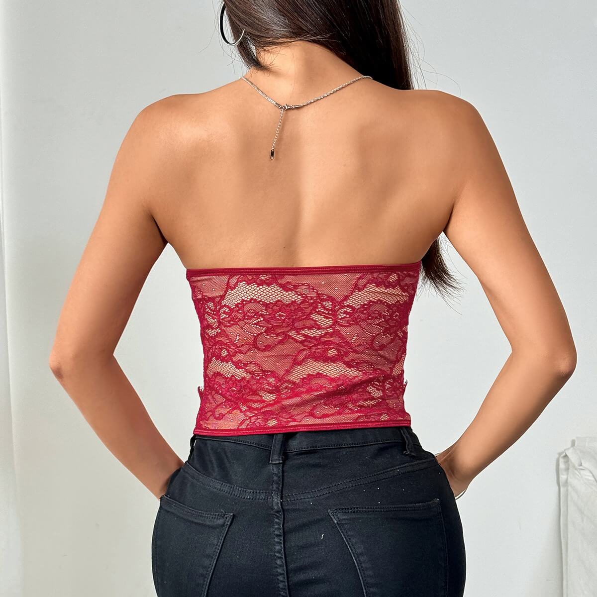 Sexy Lace Trim Strapless Bustier Top