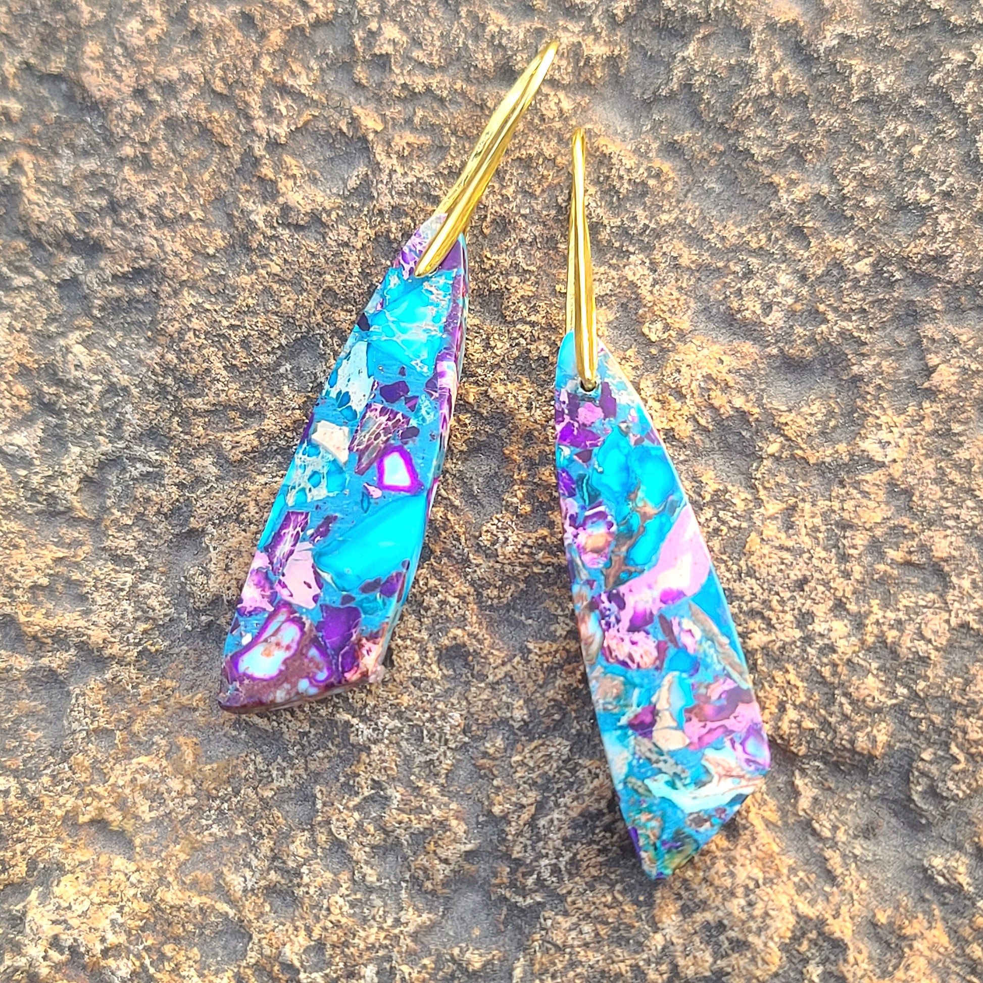 Handmade Electric Blue & Amethyst Mosaic Resin Earrings