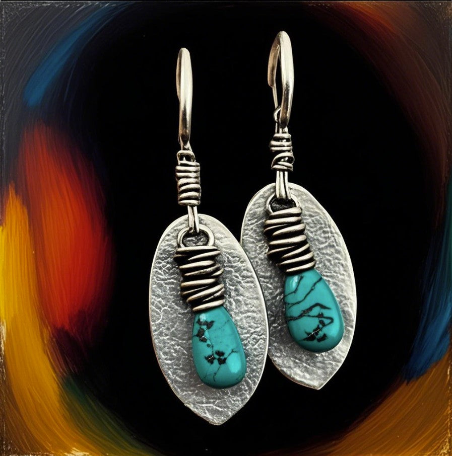 Turquoise and Silver Spiral Drop Earrings