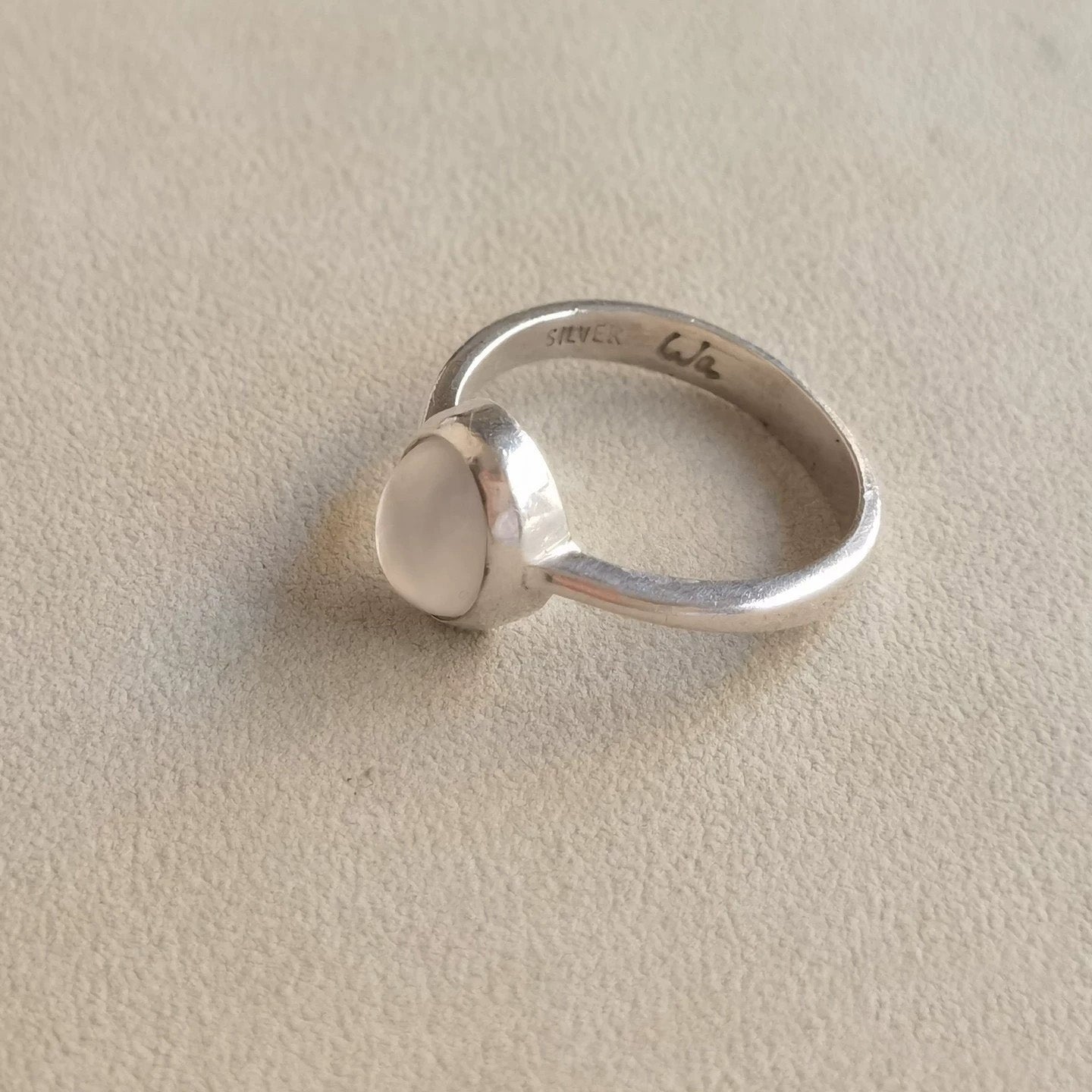 Minimalist Moonstone Ring – Sterling Silver Round Cabochon Gemstone Ring