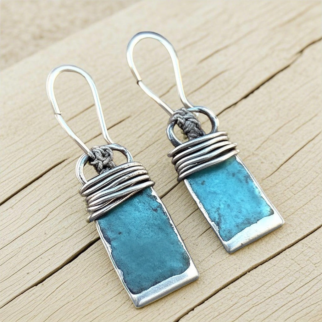 Rustic Turquoise Rectangle Earrings