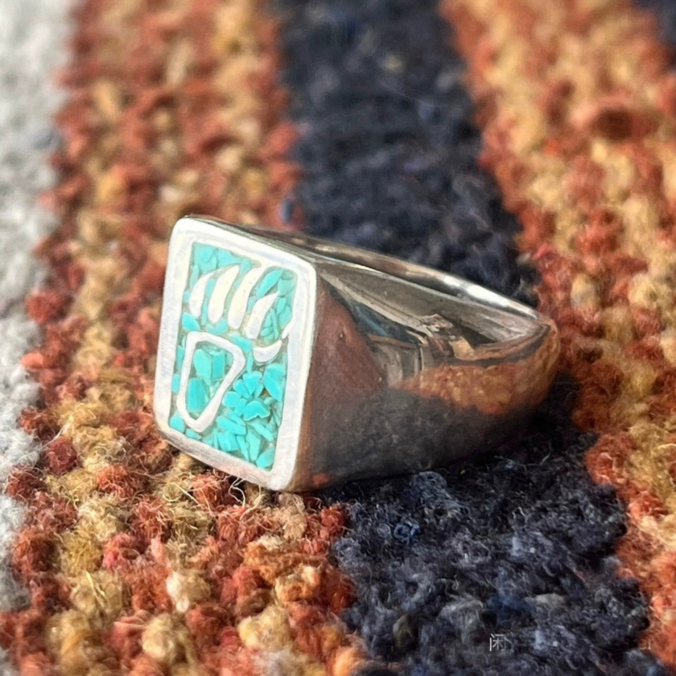 Sterling Silver Bear Paw Ring with Turquoise Inlay