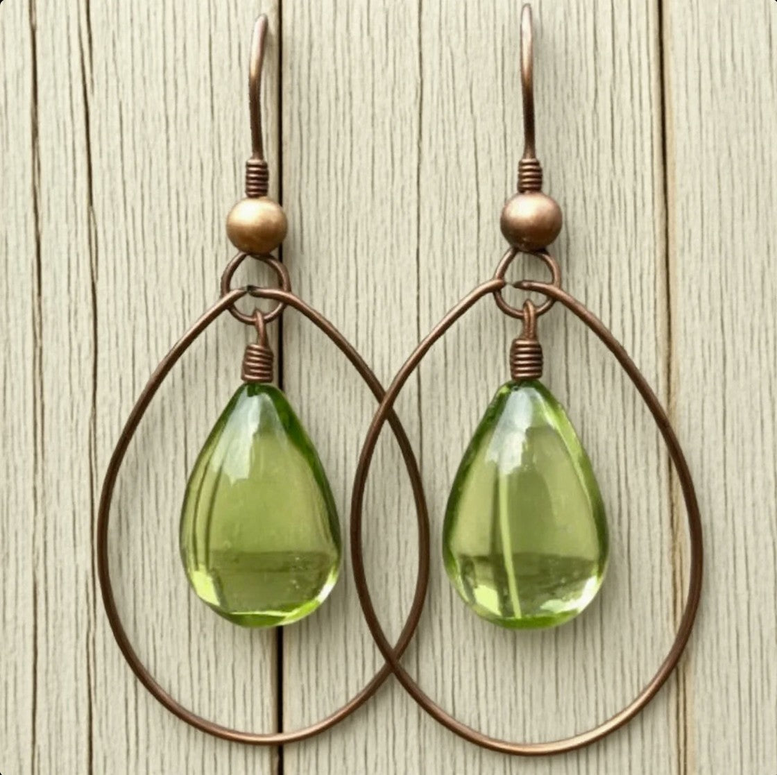Olive Green Handmade Teardrop Earrings