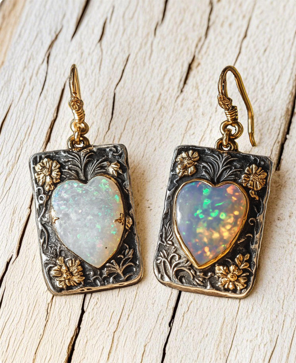 Romantic Floral Heart Opal Earrings