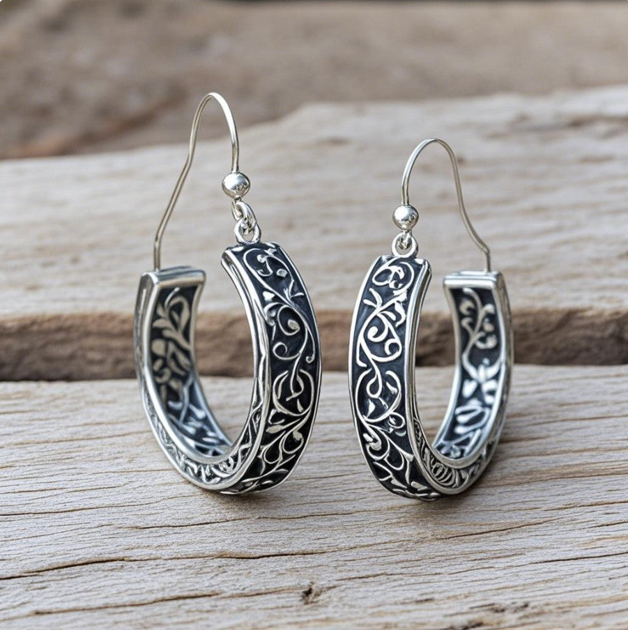 Vintage-Inspired Carved Silver Hoop Earrings