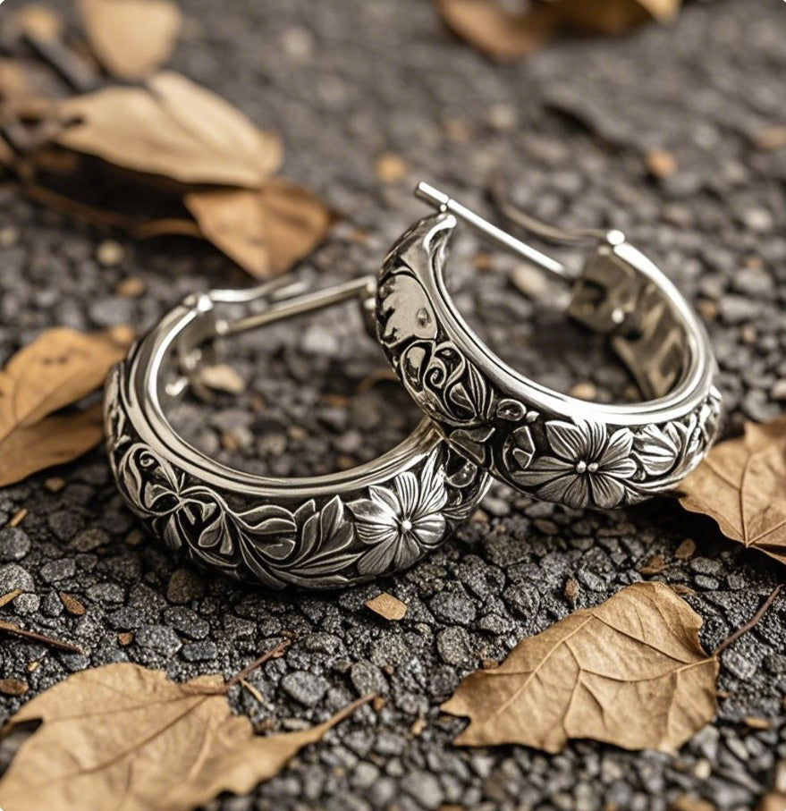 Vintage Floral Hoop Earrings