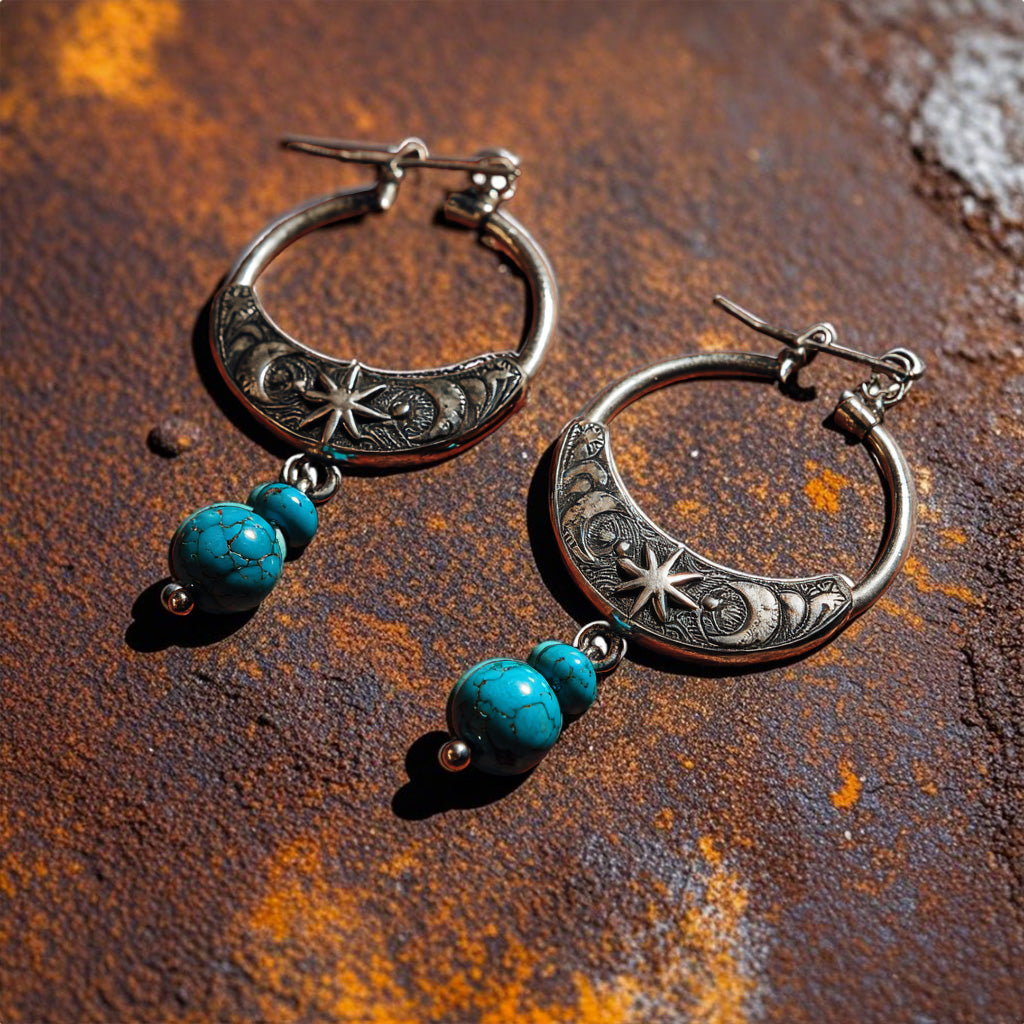 Boho Crescent Moon & Star Hoop Earrings