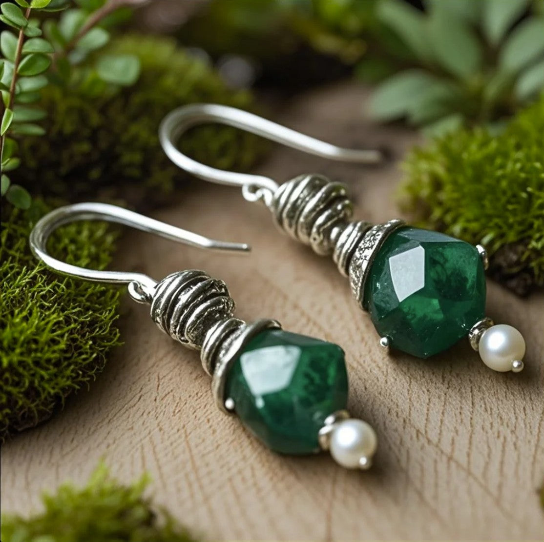 Green Aventurine and Pearl Drop Earrings