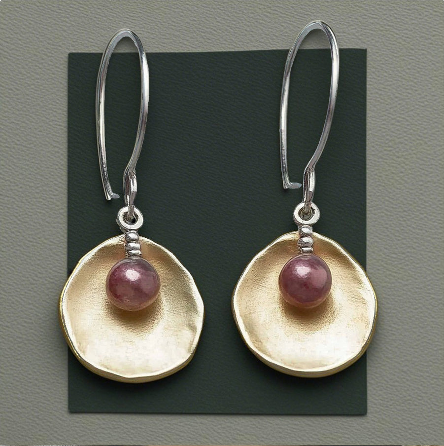Elegant Gold and Pink Tourmaline Drop Earrings