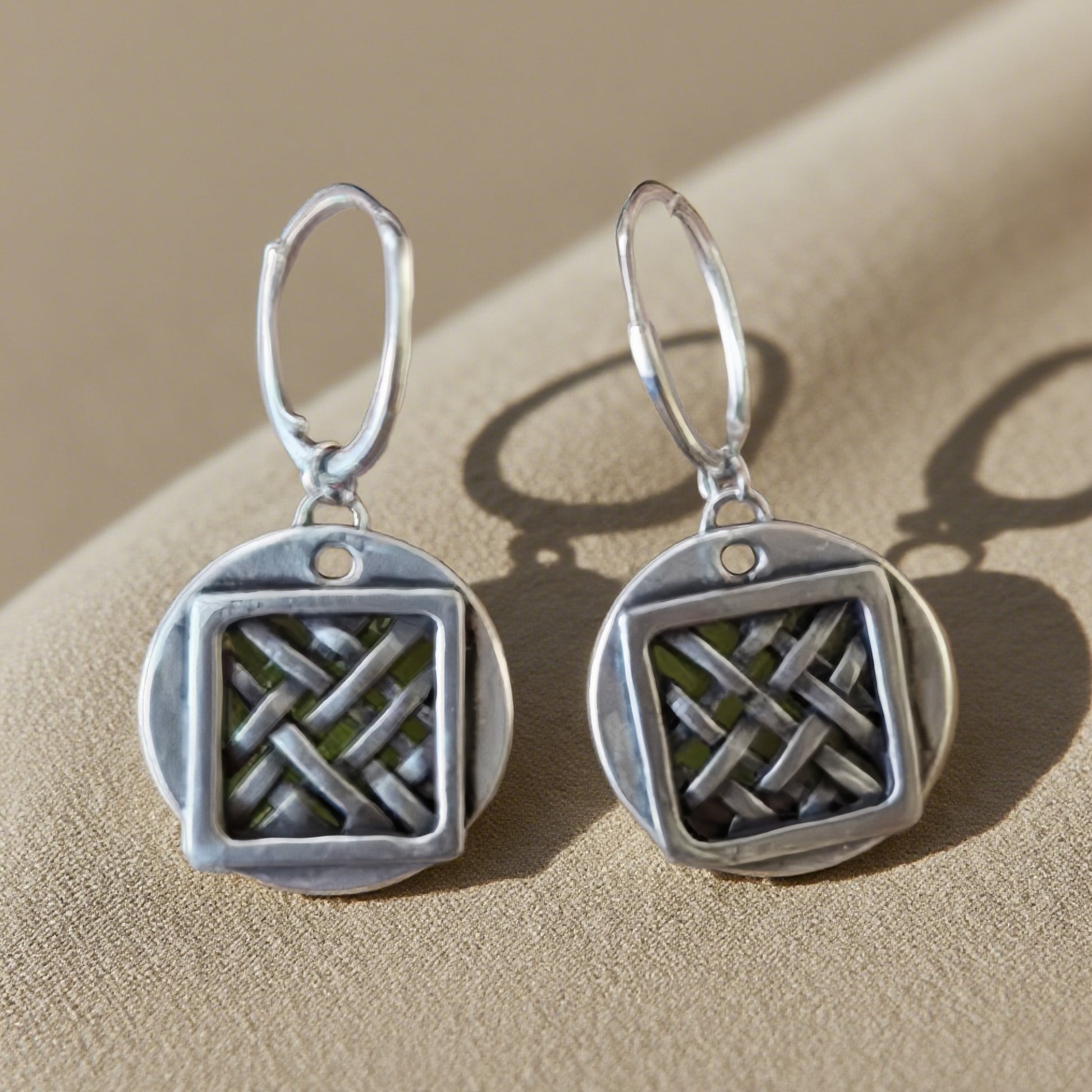 Sterling Silver Woven Pattern Hoop Earrings with Modern Design