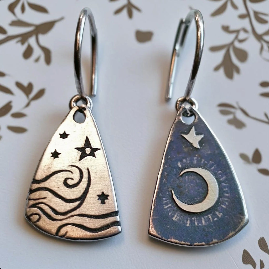 Celestial Moon & Stars Earrings – Handcrafted Silver Night Sky Dangles