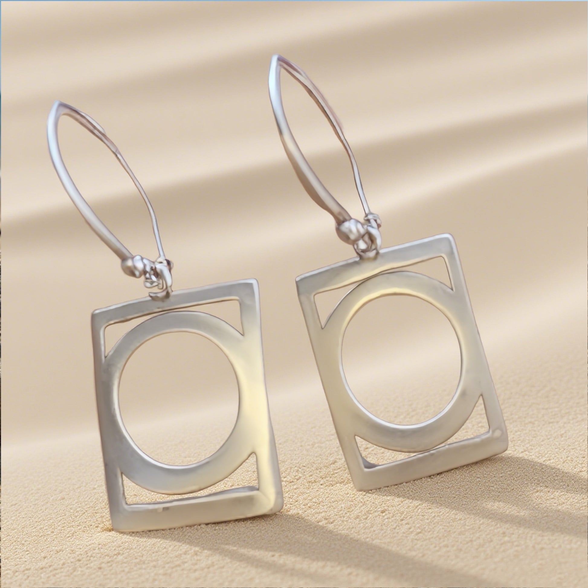 Modern Geometric Sterling Silver Earrings with Round Cutout Design