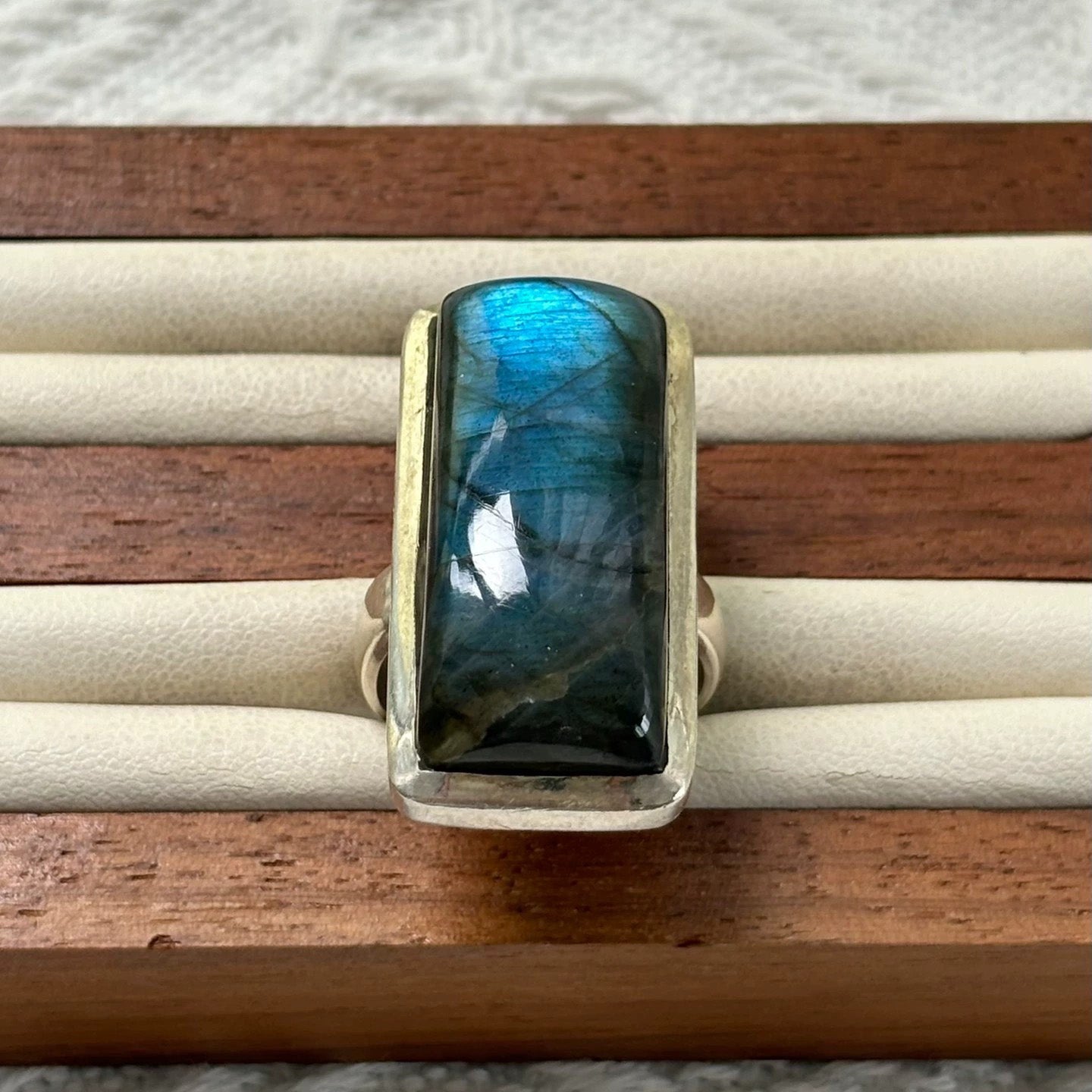 Elegant Labradorite Sterling Silver Ring with Bold Rectangular Cut