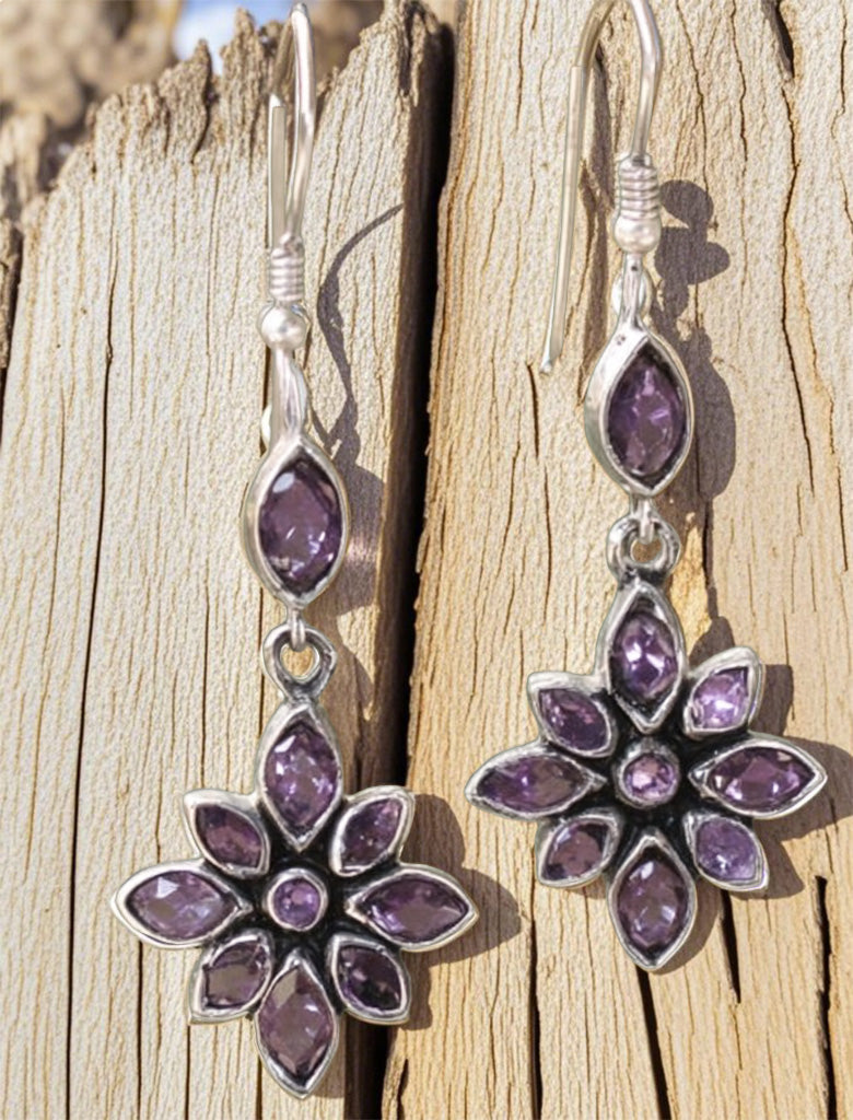 Floral Amethyst Drop Earrings