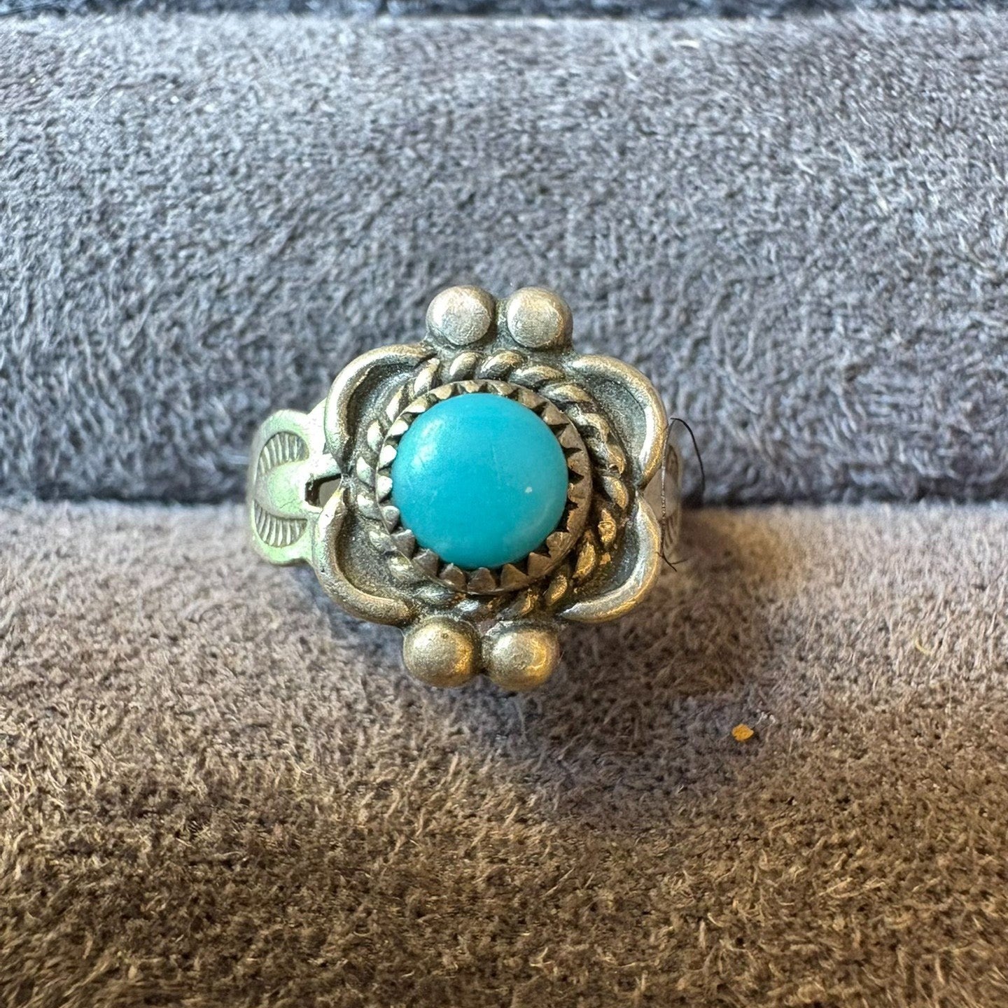 Vintage Floral Turquoise Ring – Handcrafted Sterling Silver Southwestern Style Jewelry