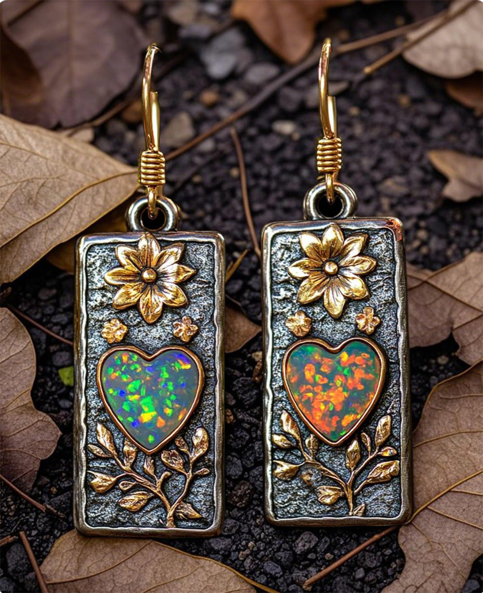 Handcrafted Vintage Floral Heart Opal Earrings