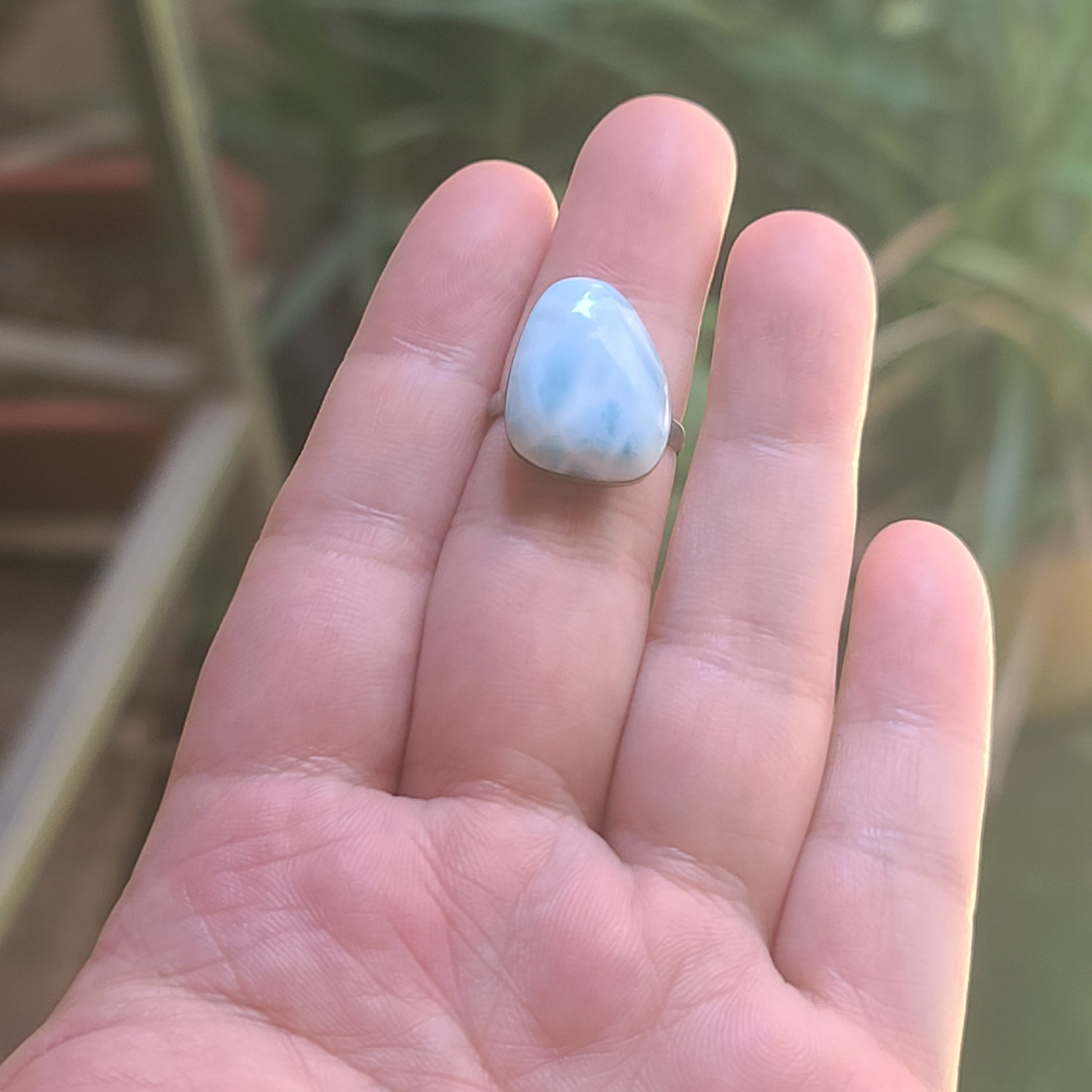 Natural Larimar Ring – Handcrafted Caribbean Blue Stone Jewelry in Sterling Silver Setting