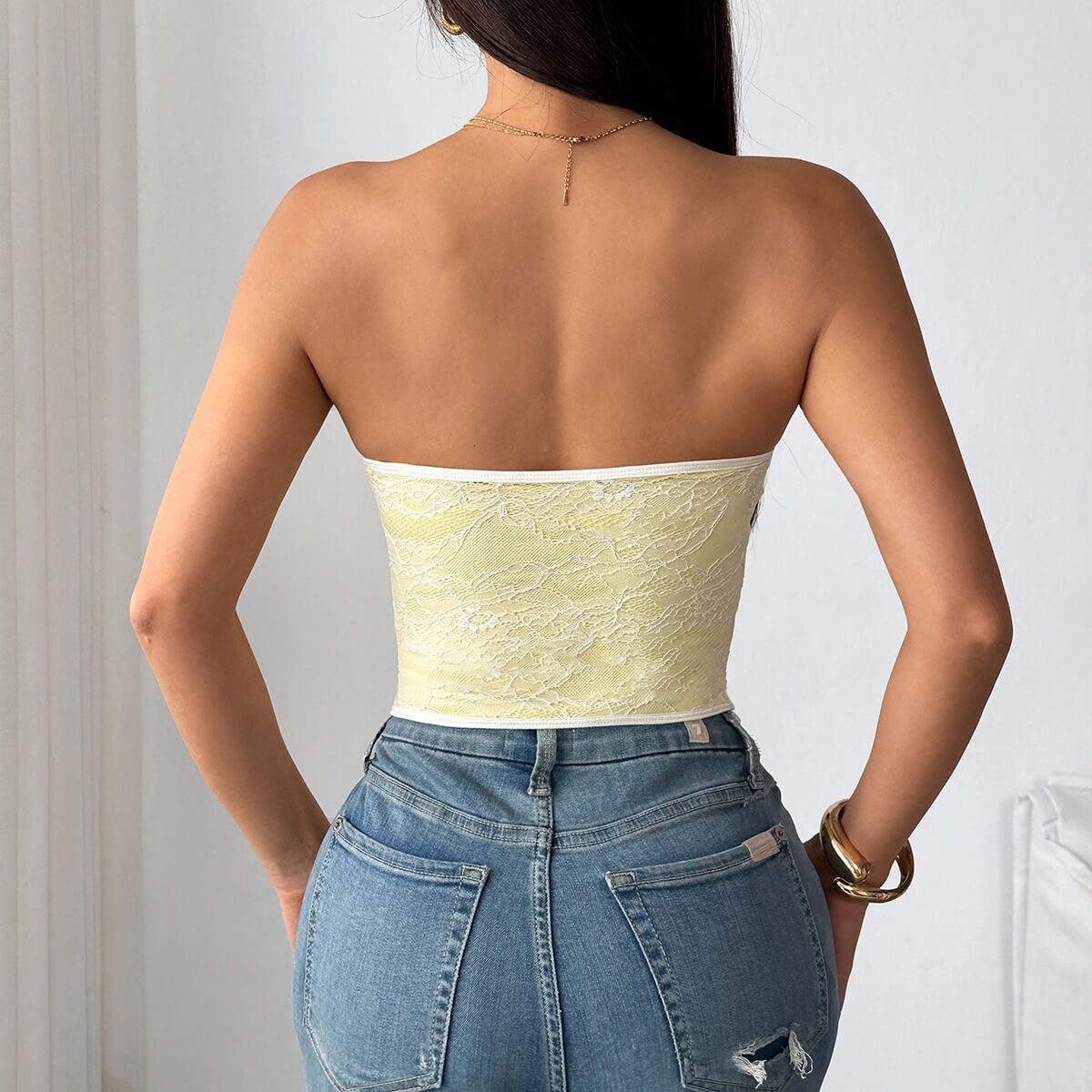 Sexy Lace Trim Strapless Bustier Top