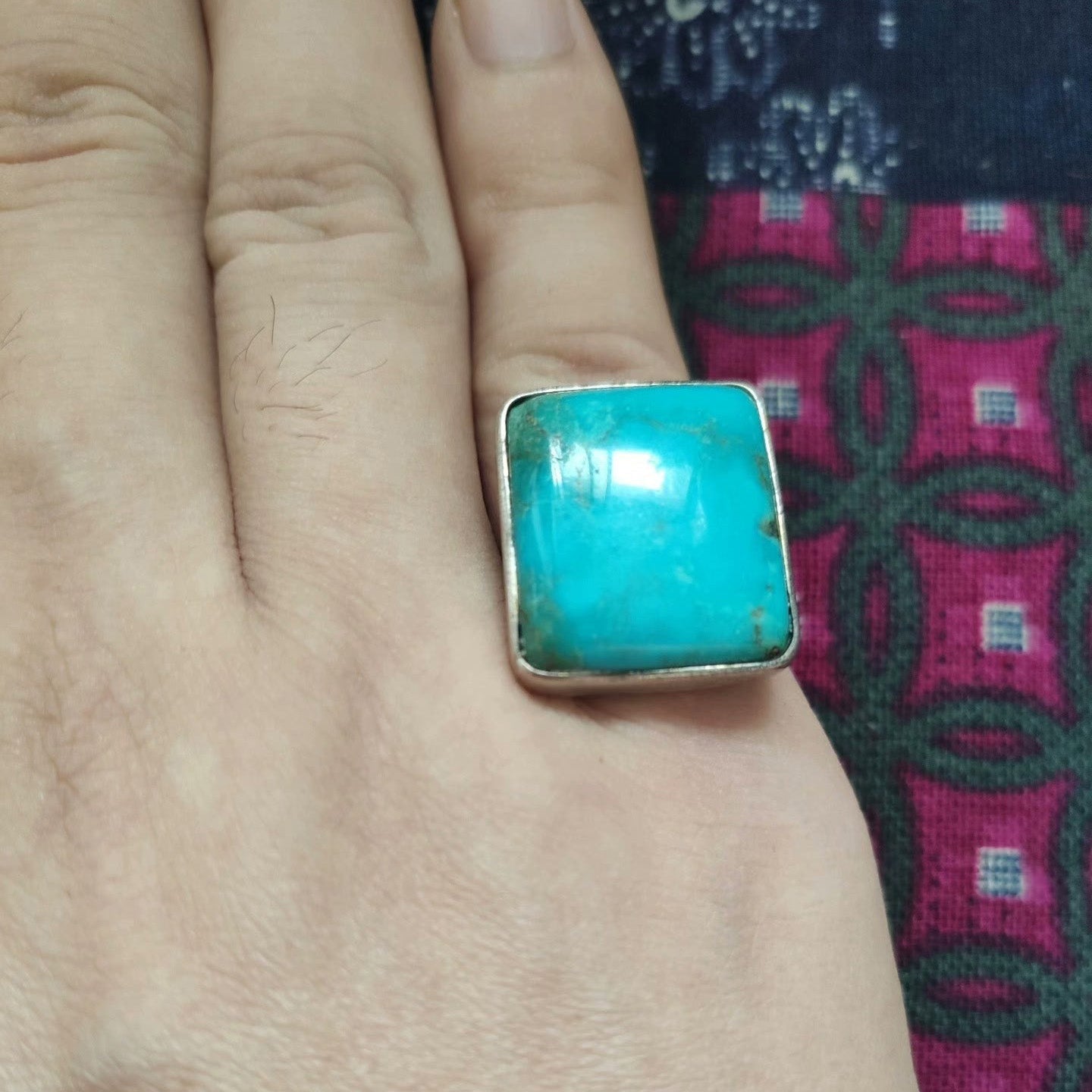 Sterling Silver Turquoise Ring – Minimalist Bezel Set Oval Gemstone Statement Ring