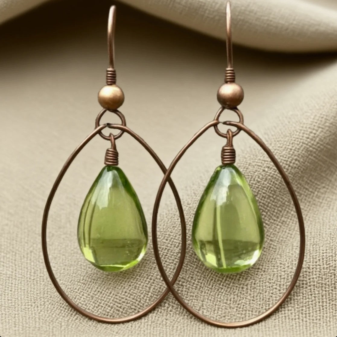 Olive Green Handmade Teardrop Earrings