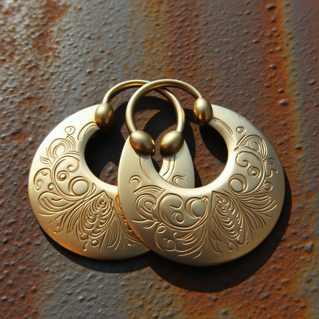 Boho Vintage Gold Engraved Hoop Earrings – Ethnic Statement Jewelry for Women