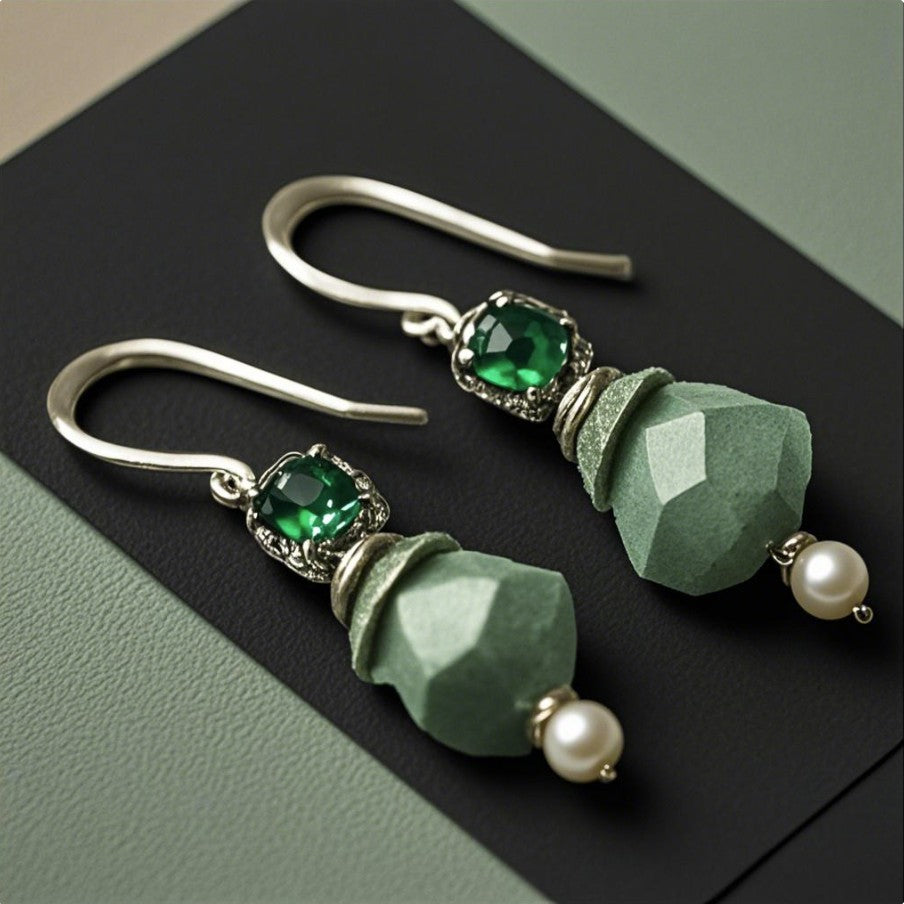 Green Aventurine and Pearl Drop Earrings