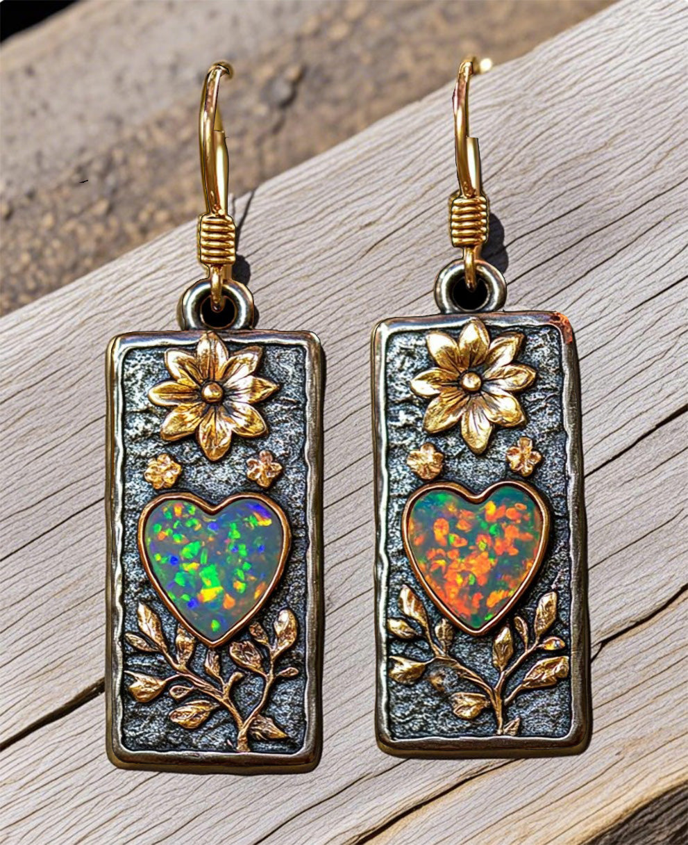 Handcrafted Vintage Floral Heart Opal Earrings