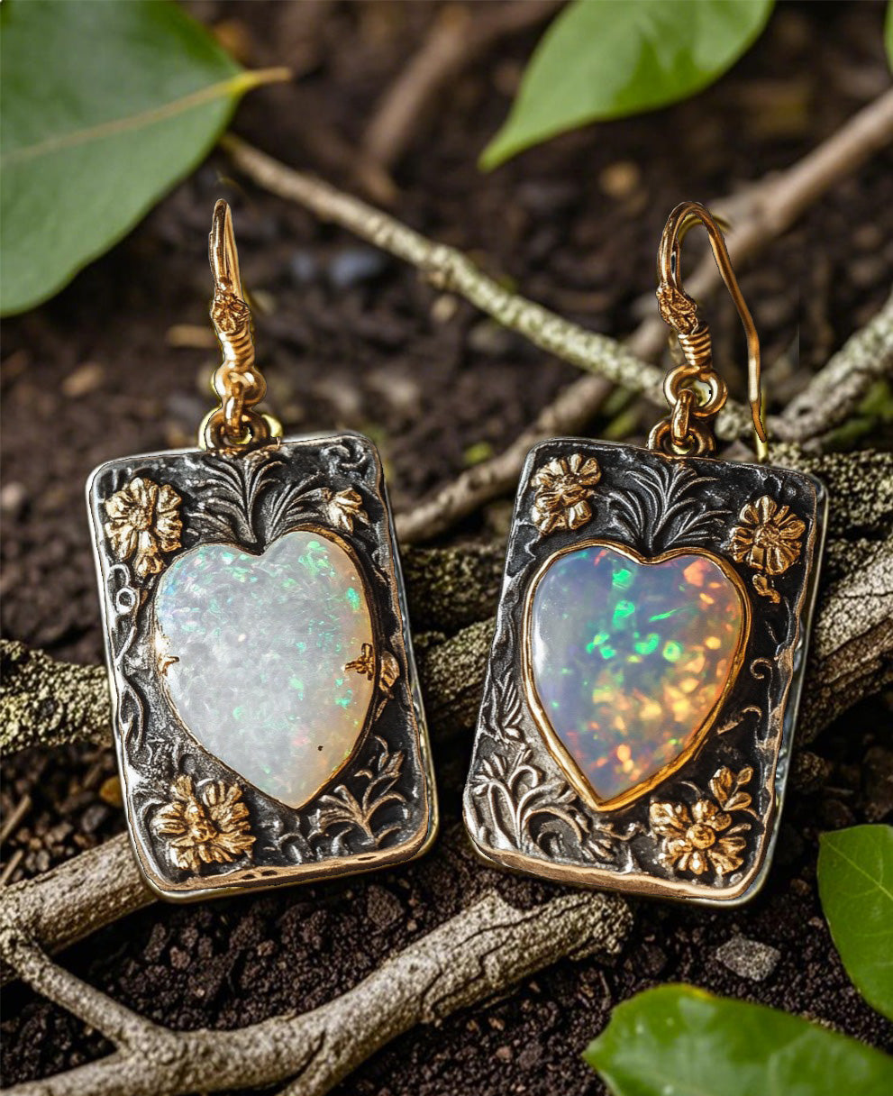 Romantic Floral Heart Opal Earrings