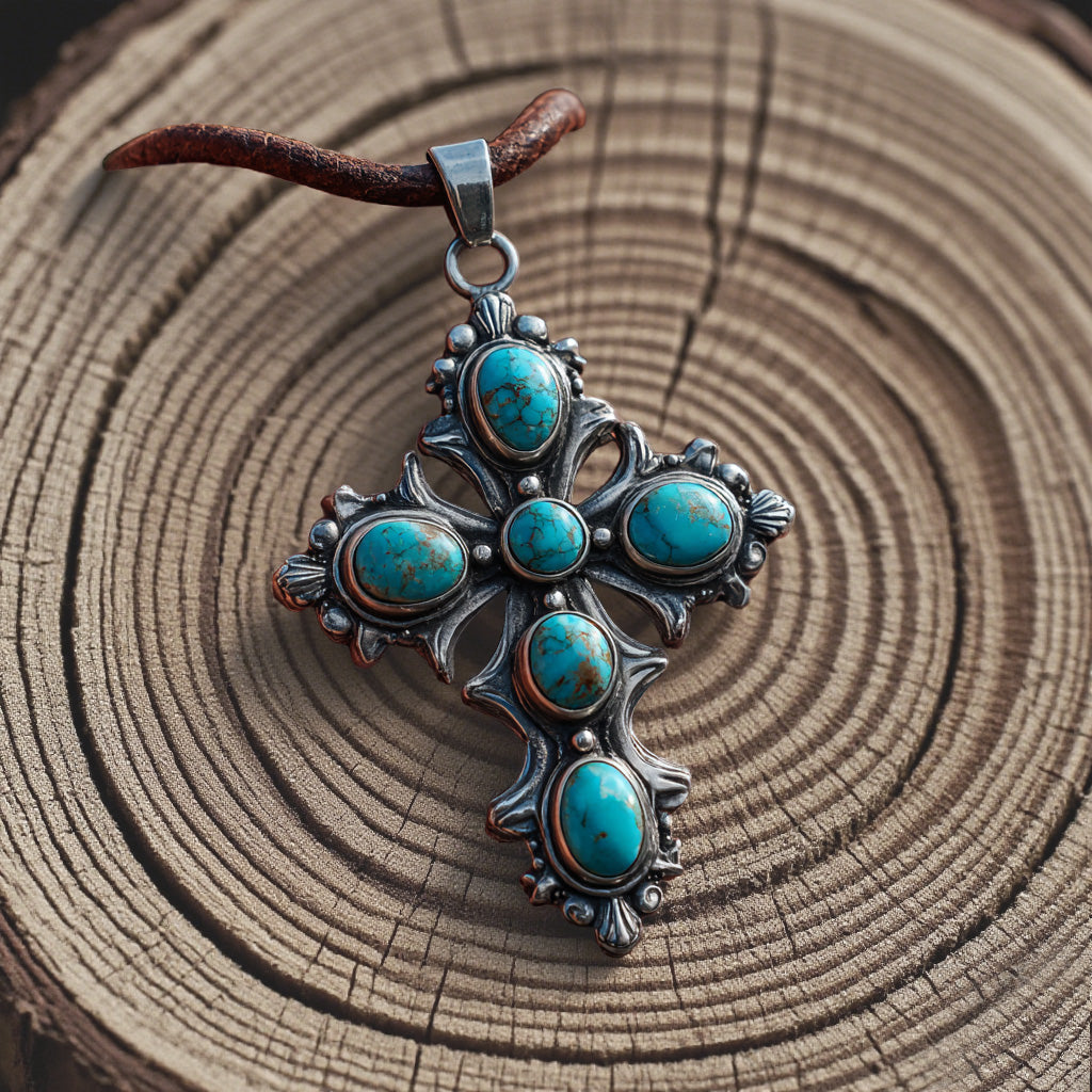 Turquoise Cross Pendant Necklace – Vintage Silver Western Jewelry