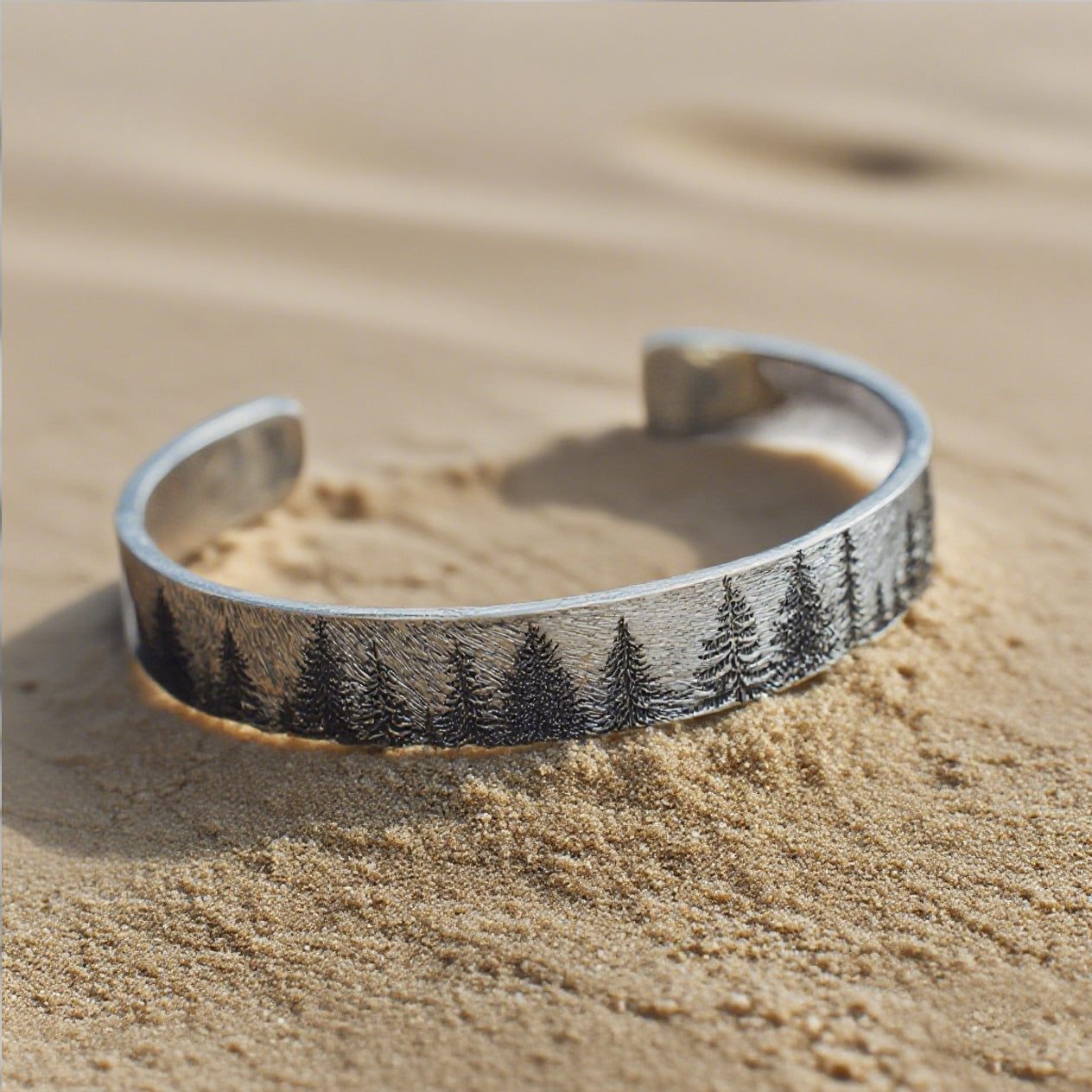 Rustic Forest Cuff Bracelet – Handcrafted Vintage-Style Tree Engraved Bangle for Men and Women