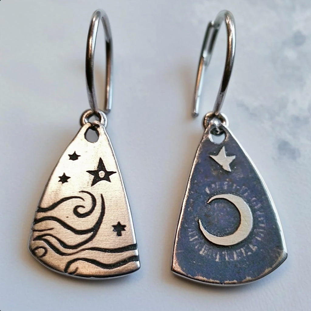 Celestial Moon & Stars Earrings – Handcrafted Silver Night Sky Dangles