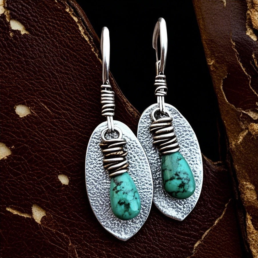 Turquoise and Silver Spiral Drop Earrings