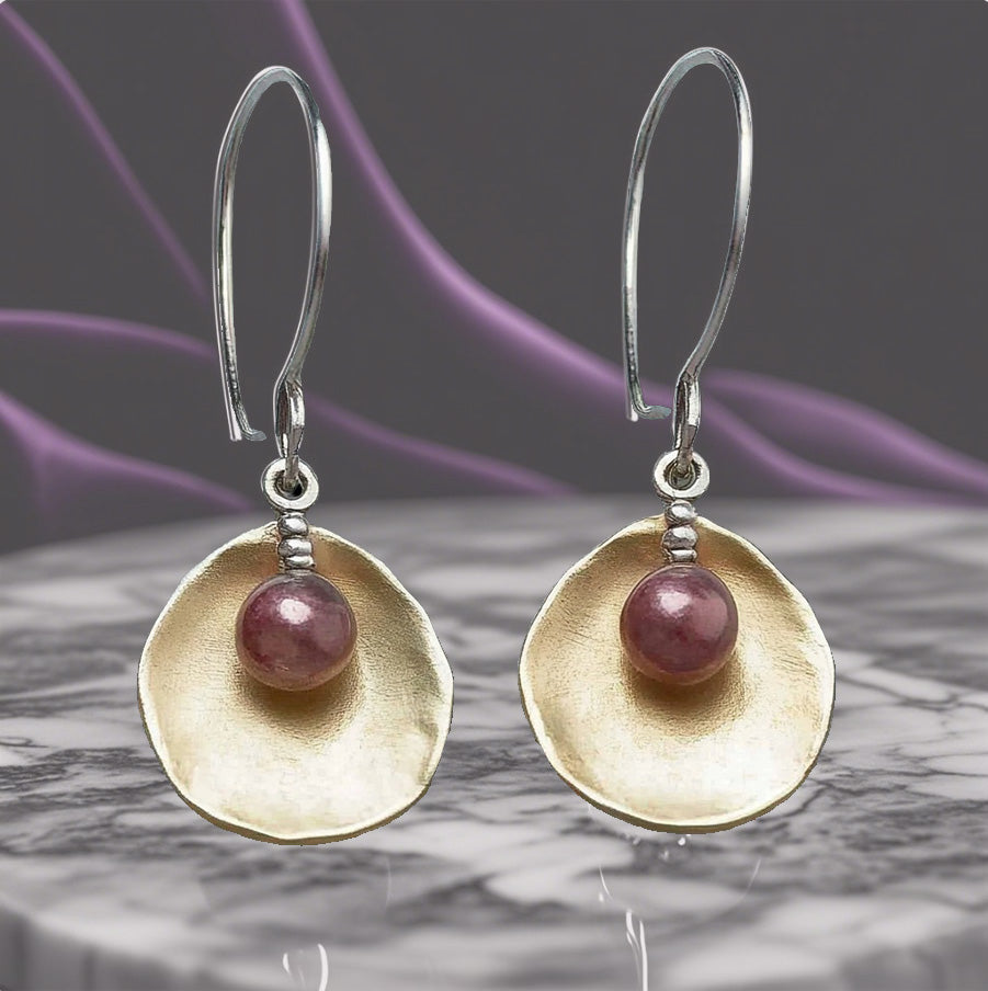 Elegant Gold and Pink Tourmaline Drop Earrings