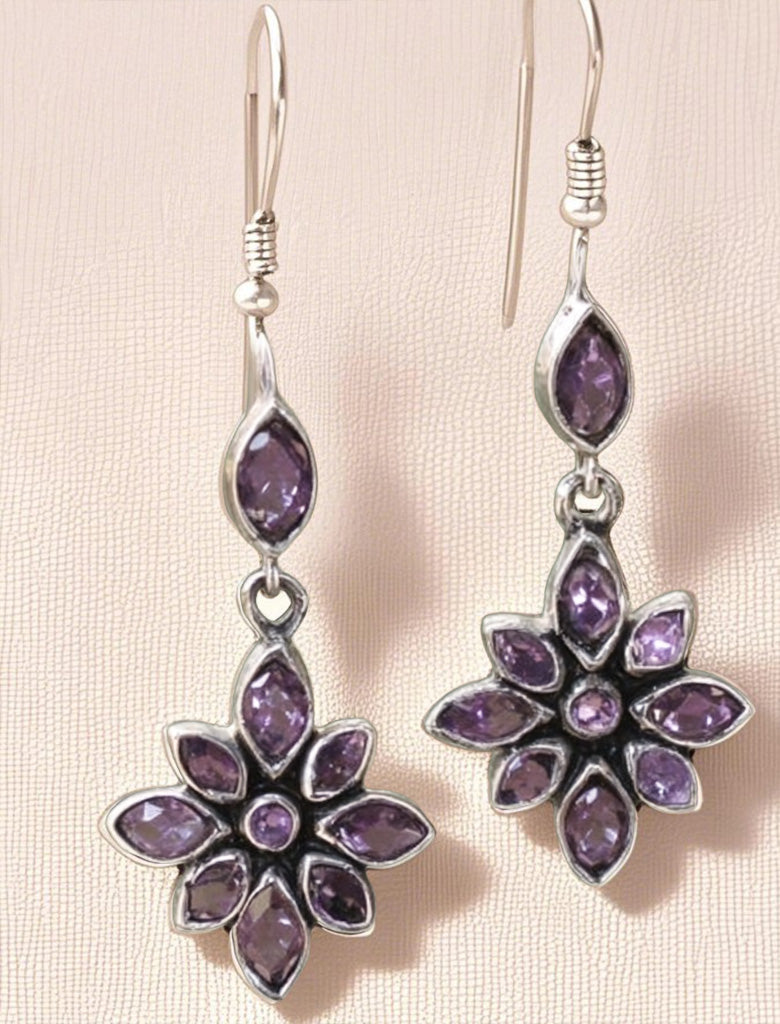 Floral Amethyst Drop Earrings