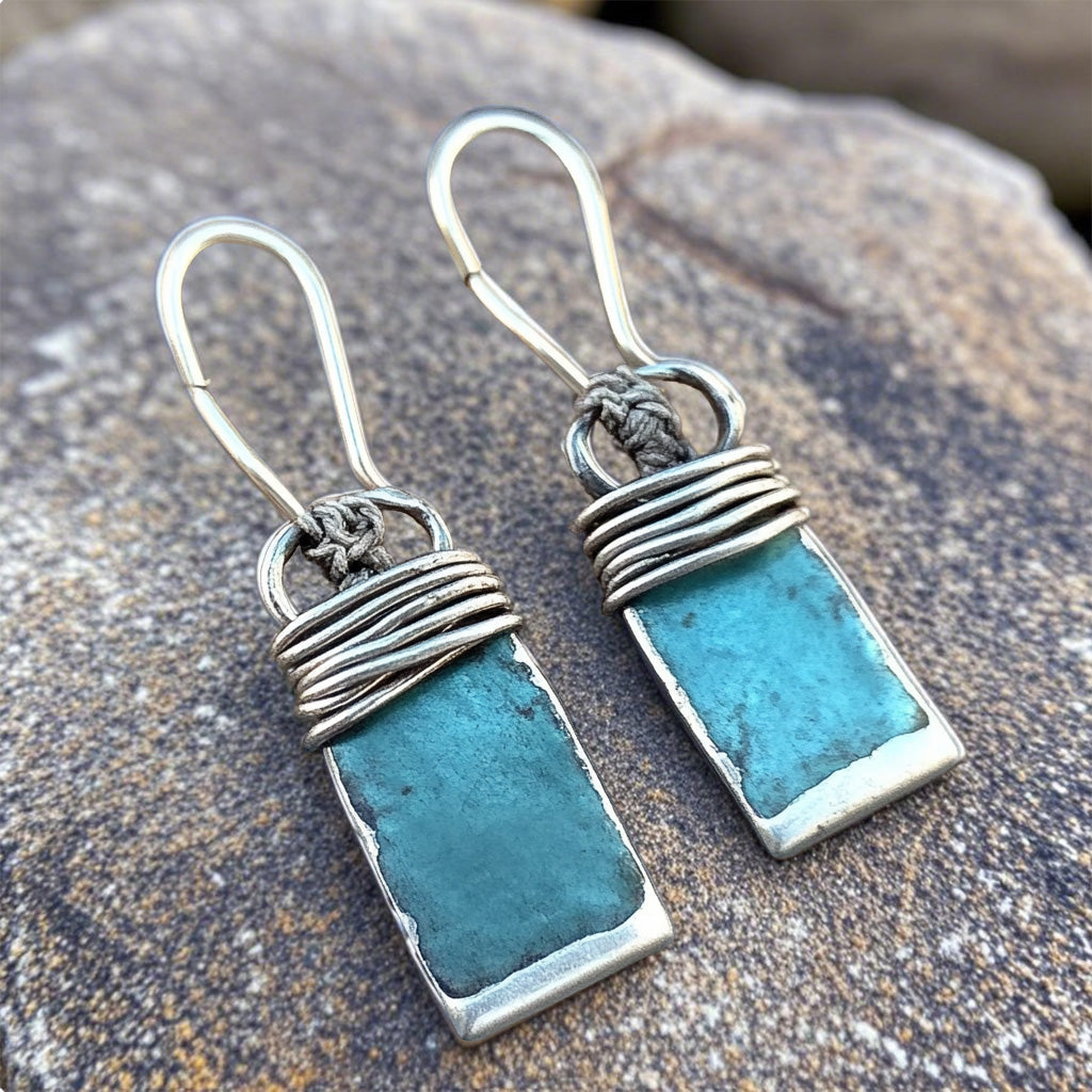 Rustic Turquoise Rectangle Earrings