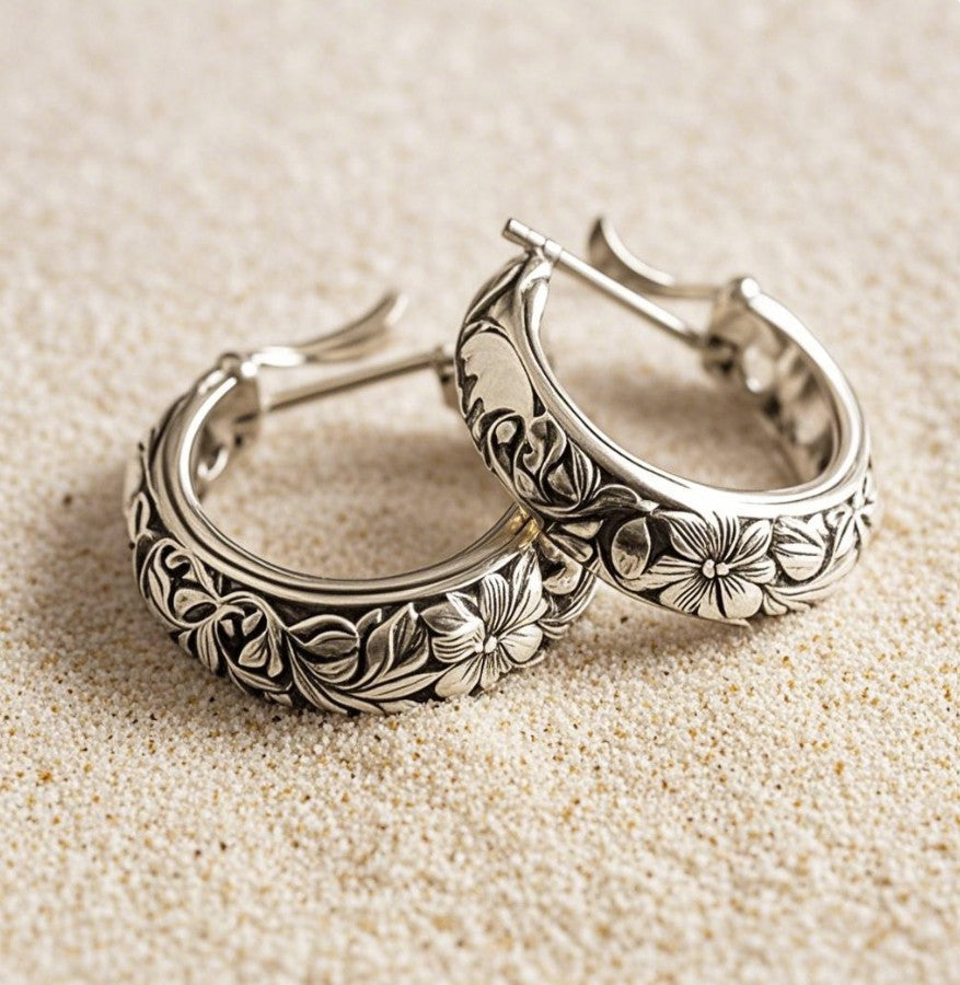 Vintage Floral Hoop Earrings