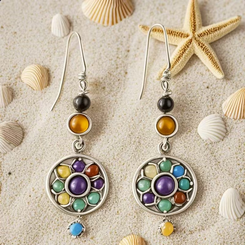 Bohemian Chakra Drop Earrings – Handmade Colorful Gemstone Dangle Earrings for Women