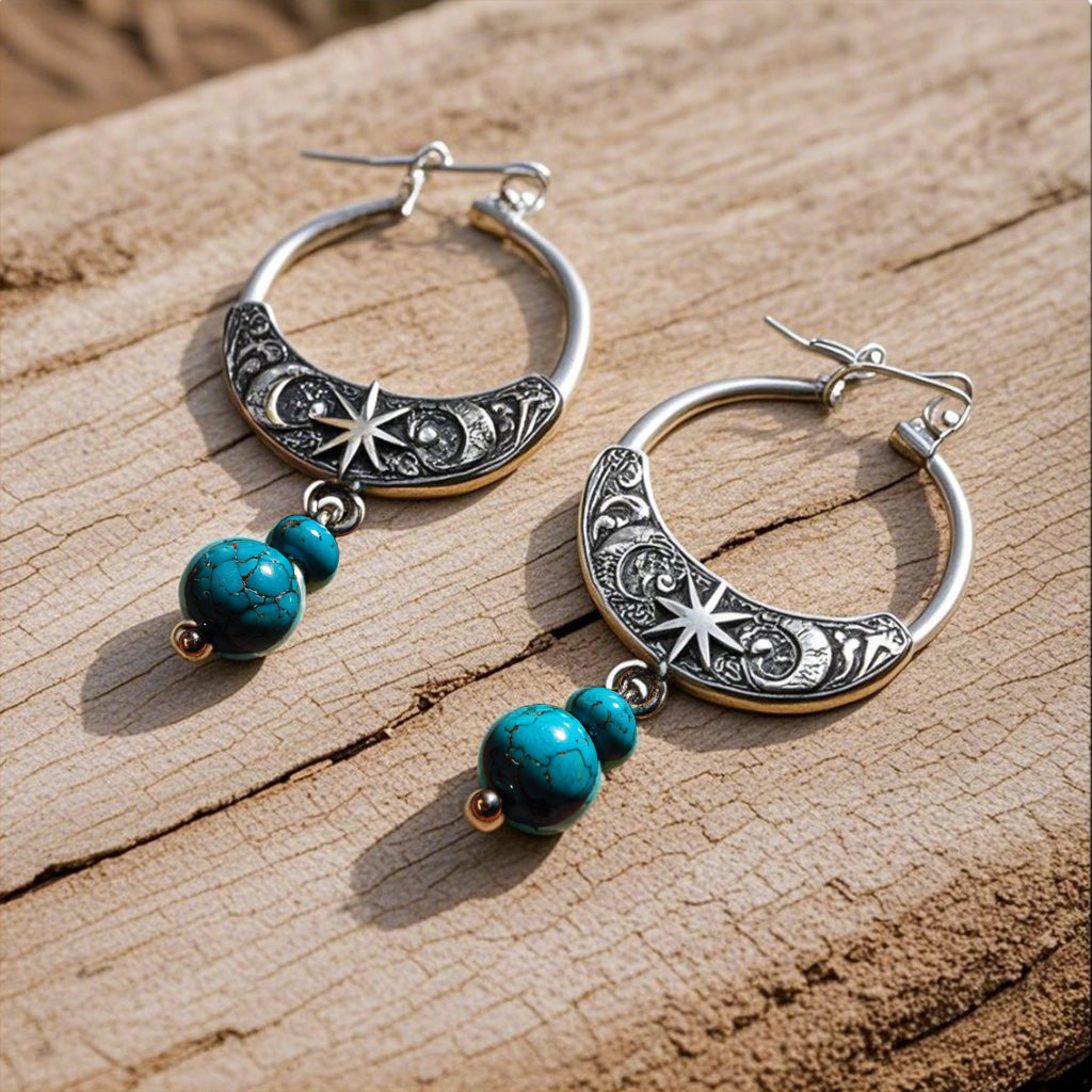 Boho Crescent Moon & Star Hoop Earrings