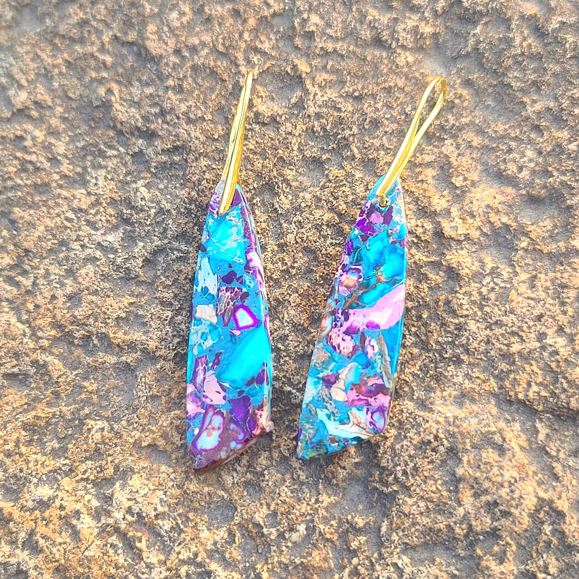 Handmade Electric Blue & Amethyst Mosaic Resin Earrings