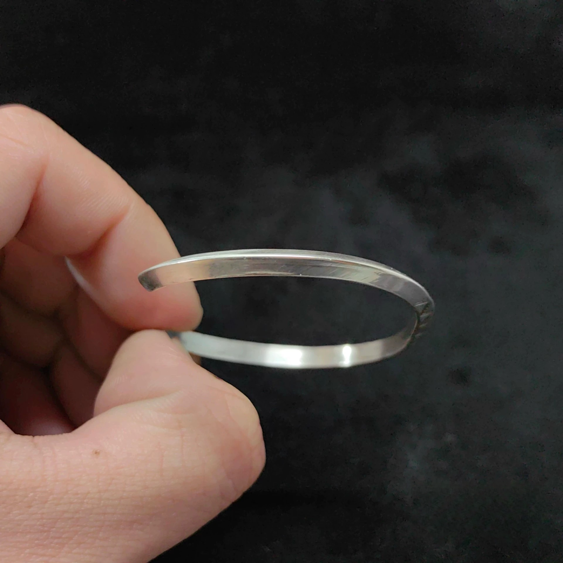 Geometric Engraved Sterling Silver Cuff Bracelet – Minimalist Triangle Pattern Open Bangle for Men and Women