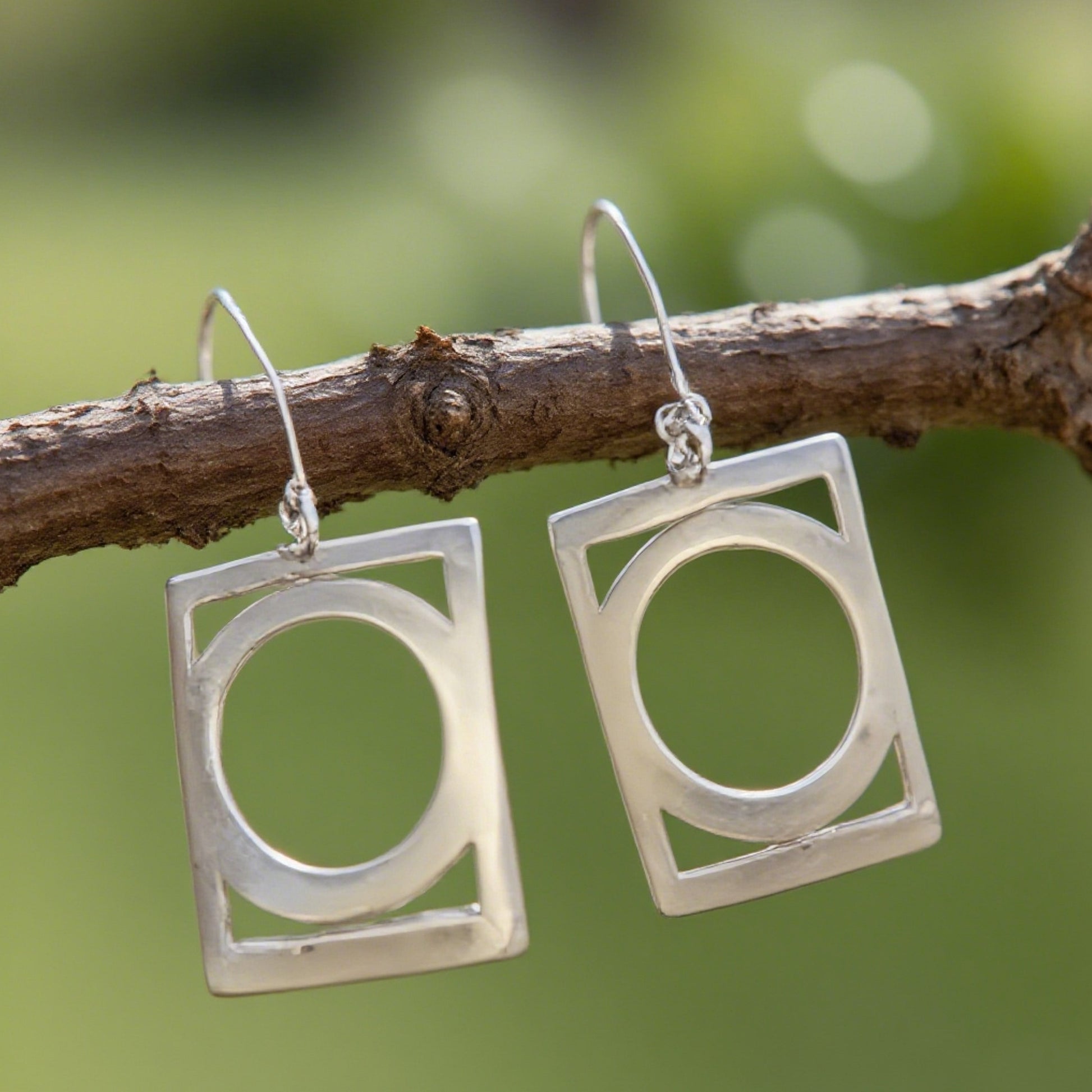 Modern Geometric Sterling Silver Earrings with Round Cutout Design