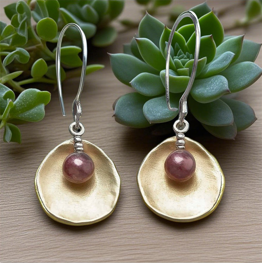 Elegant Gold and Pink Tourmaline Drop Earrings