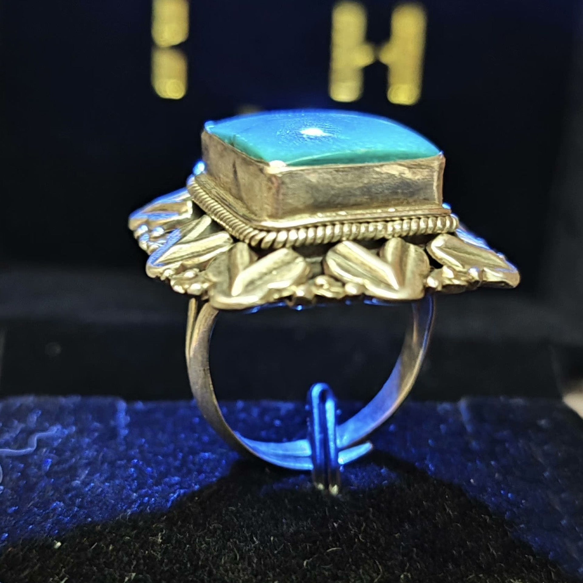 Statement Turquoise Ring – Sterling Silver Boho Vintage-Style Square Gemstone Ring